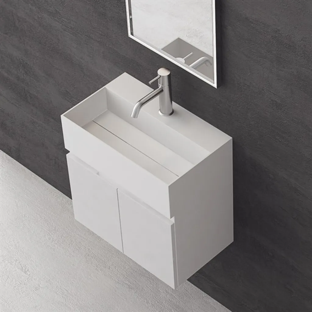 Compact 01 - Waschbeckenschrank 45x35, Mattweiß SolidTec®
