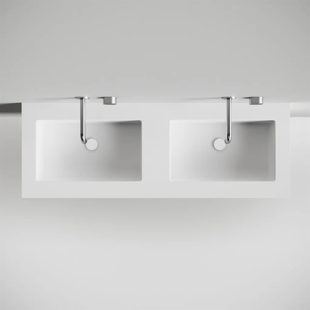 Copenhagen Chic 140D - Schrank mit 4 Schubladen, Doppelwaschbecken und Korpus aus Corian® Glacier White, Mattweiß