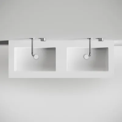 Copenhagen Chic 140D - Schrank mit 4 Schubladen, Doppelwaschbecken und Korpus aus Corian® Glacier White, Mattweiß