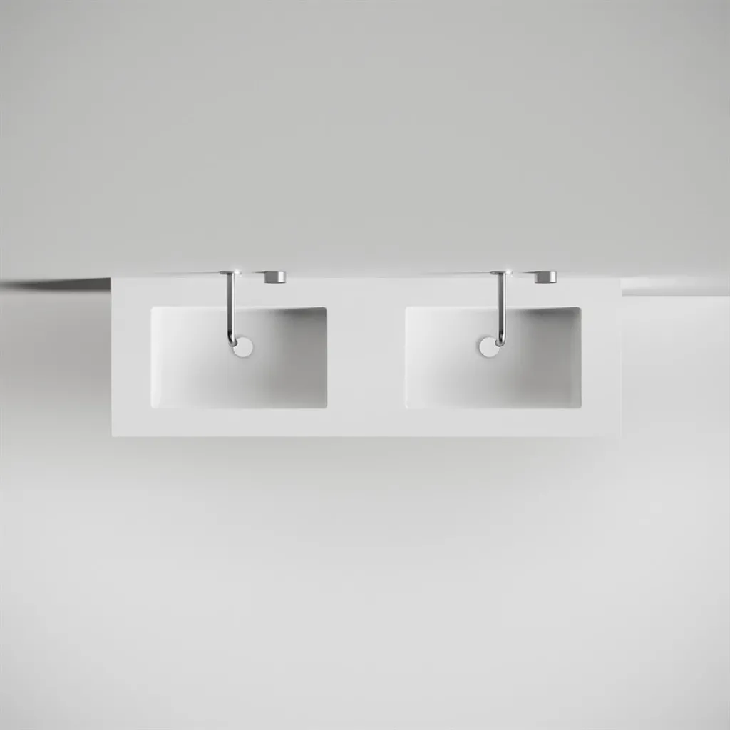 Copenhagen Chic 160D - Schrank mit 4 Schubladen, Doppelwaschbecken und Korpus aus Corian® Glacier White, Mattweiß