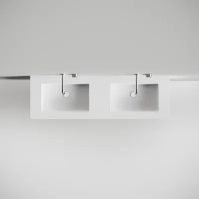 Copenhagen Chic 160D - Schrank mit 4 Schubladen, Doppelwaschbecken und Korpus aus Corian® Glacier White, Mattweiß