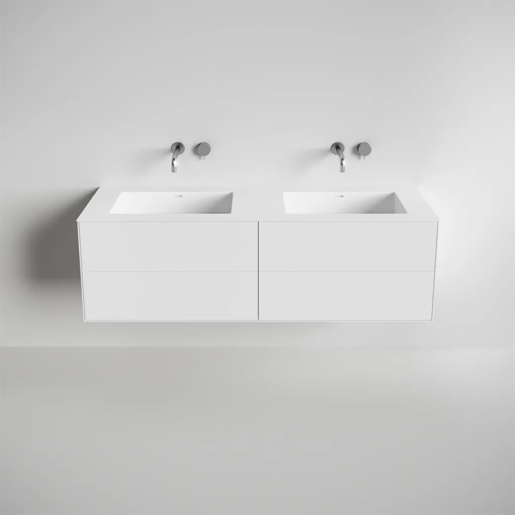 Copenhagen Chic 160D - Schrank mit 4 Schubladen, Doppelwaschbecken und Korpus aus Corian® Glacier White, Mattweiß