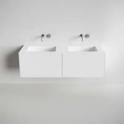 Copenhagen Chic 160D - Schrank mit 4 Schubladen, Doppelwaschbecken und Korpus aus Corian® Glacier White, Mattweiß