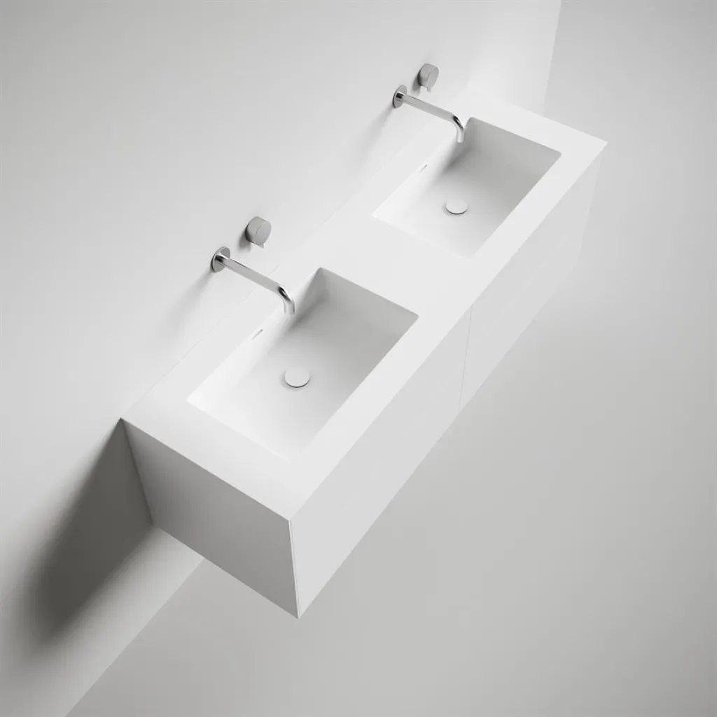 Copenhagen Chic 160D - Schrank mit 4 Schubladen, Doppelwaschbecken und Korpus aus Corian® Glacier White, Mattweiß