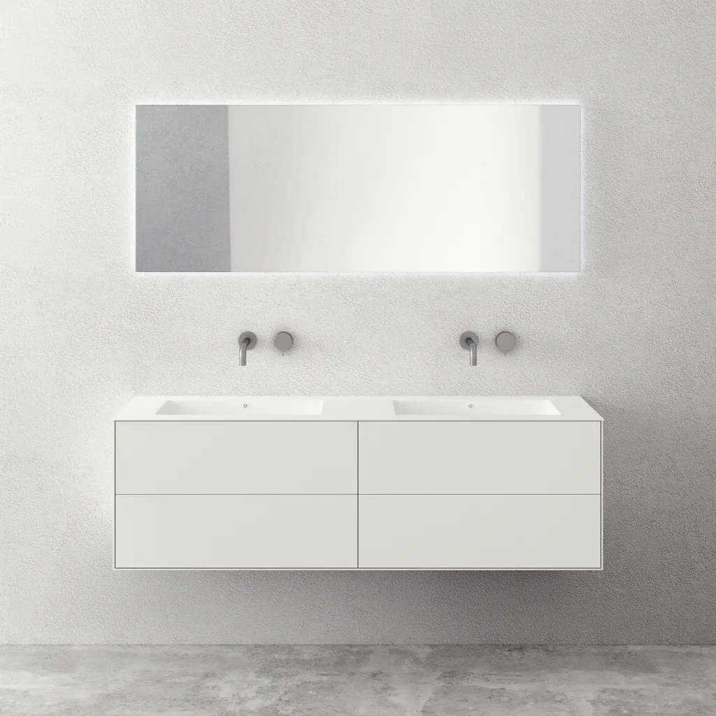 Copenhagen Chic 160D - Schrank mit 4 Schubladen, Doppelwaschbecken und Korpus aus Corian® Glacier White, Mattweiß