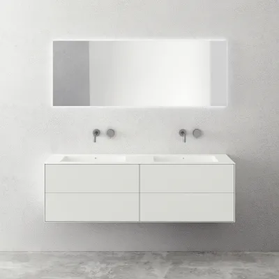 Copenhagen Chic 160D - Schrank mit 4 Schubladen, Doppelwaschbecken und Korpus aus Corian® Glacier White, Mattweiß