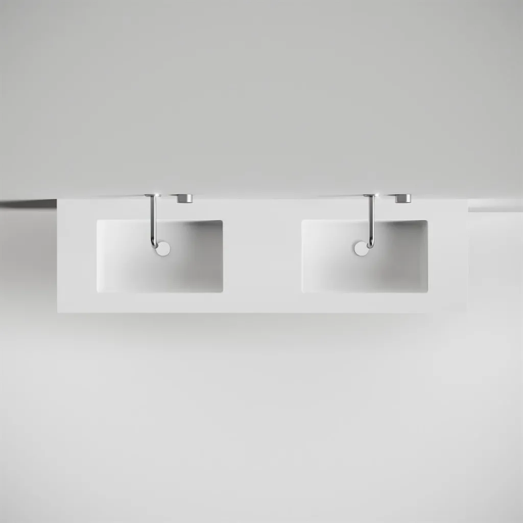 Copenhagen Chic 180D - Schrank mit 4 Schubladen, Doppelwaschbecken und Korpus aus Corian® Glacier White, Mattweiß