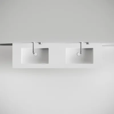 Copenhagen Chic 180D - Schrank mit 4 Schubladen, Doppelwaschbecken und Korpus aus Corian® Glacier White, Mattweiß