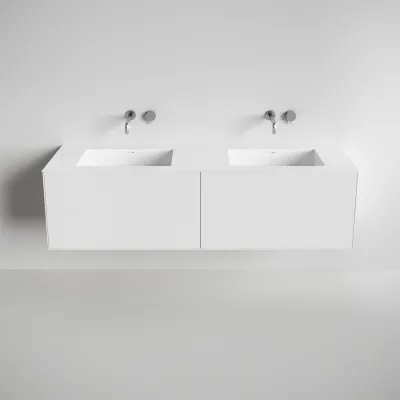 Copenhagen Chic 180D - Schrank mit 4 Schubladen, Doppelwaschbecken und Korpus aus Corian® Glacier White, Mattweiß