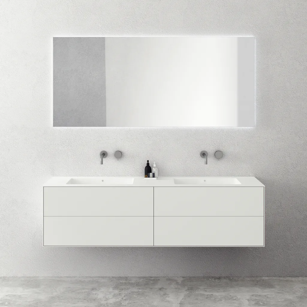 Copenhagen Chic 180D - Schrank mit 4 Schubladen, Doppelwaschbecken und Korpus aus Corian® Glacier White, Mattweiß