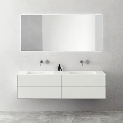 Copenhagen Chic 180D - Schrank mit 4 Schubladen, Doppelwaschbecken und Korpus aus Corian® Glacier White, Mattweiß
