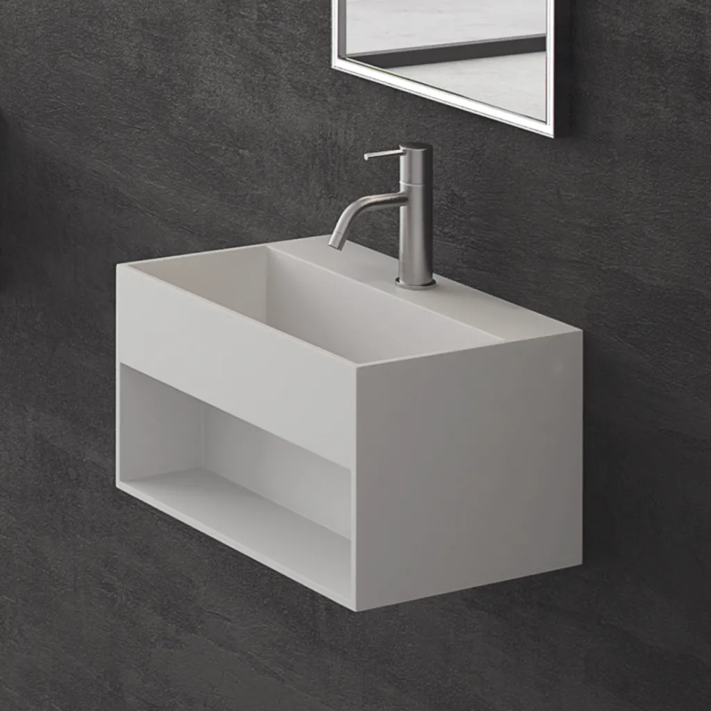 Boxo 45S - 45x30 cm Waschbecken mit Ablage, Mathvid SolidTec®