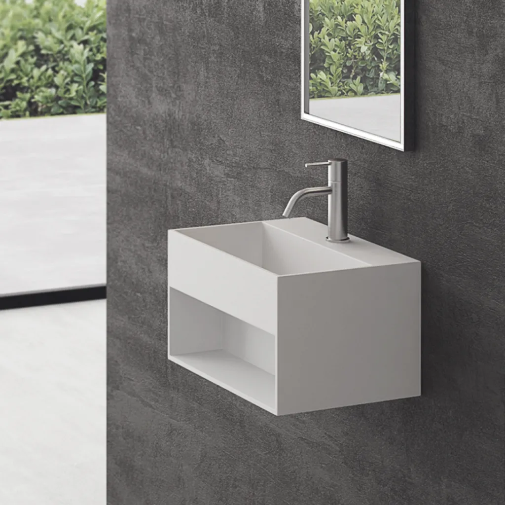 Boxo 45S - 45x30 cm Waschbecken mit Ablage, Mathvid SolidTec®