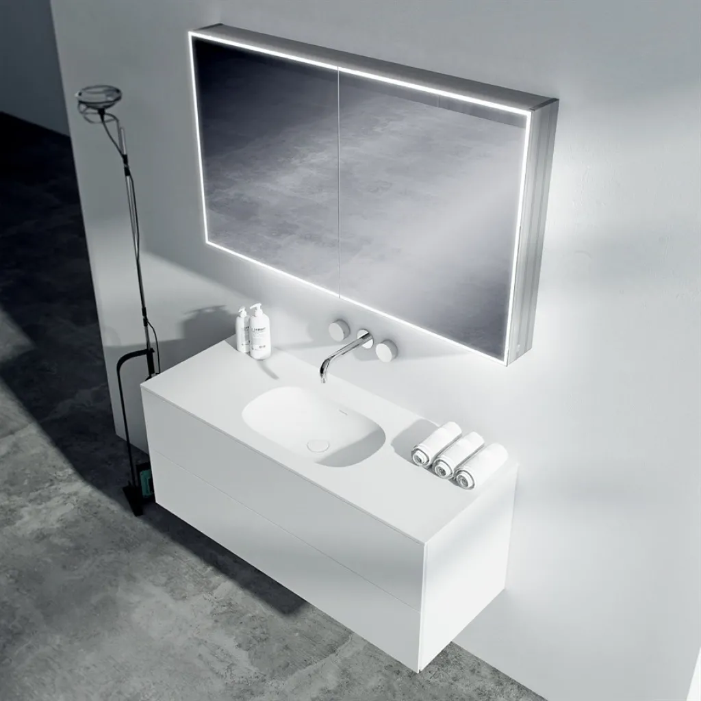 Block Soft 120 - Badmöbel 120x46 cm, Mattweiß mit SolidTec® Waschbecken