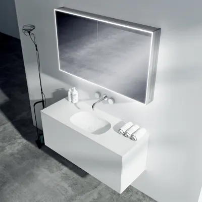 Block Soft 120 - Badmöbel 120x46 cm, Mattweiß mit SolidTec® Waschbecken