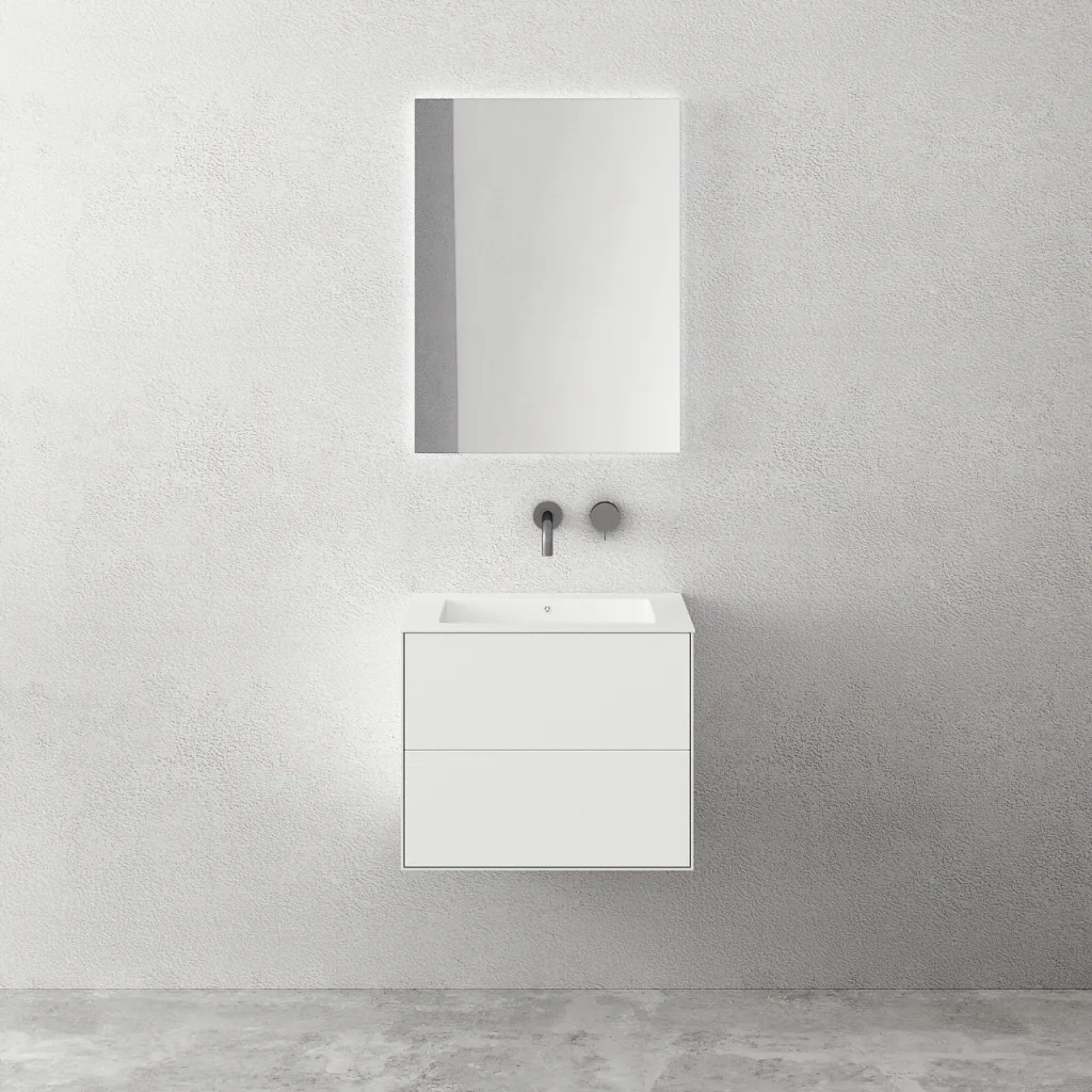 Copenhagen Chic 60 - Schrank mit 2 Schubladen, Spüle und Korpus aus Corian® Glacier White, Mattweiß