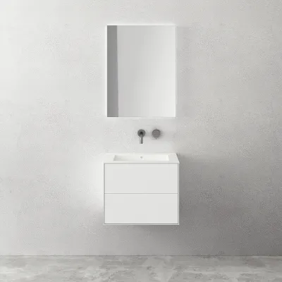 Copenhagen Chic 60 - Schrank mit 2 Schubladen, Spüle und Korpus aus Corian® Glacier White, Mattweiß