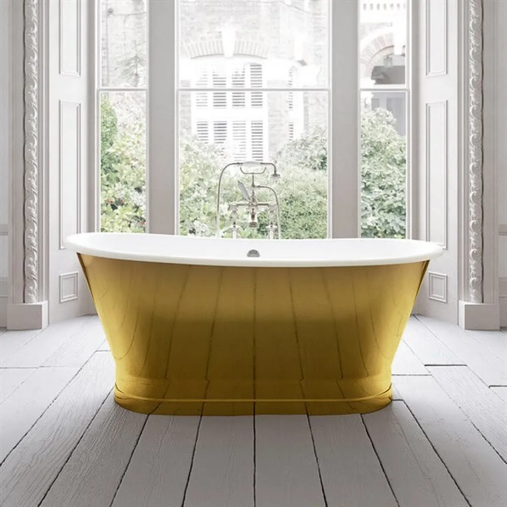 The Esqusit 170 - Badewanne aus Gusseisen, Weiß / Messing Natur