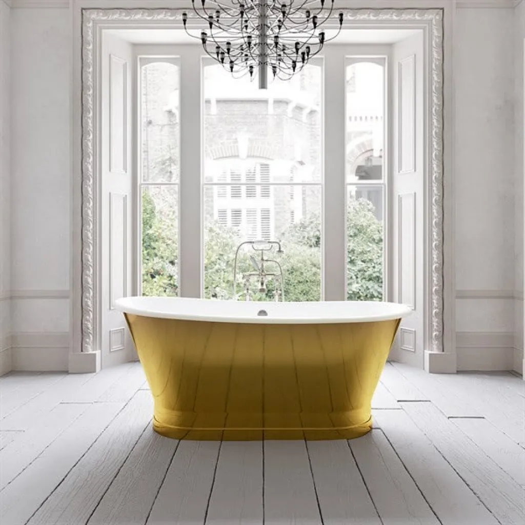 The Esqusit 170 - Badewanne aus Gusseisen, Weiß / Messing Natur