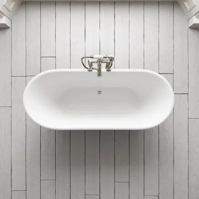 The Esqusit 170 - Badewanne aus Gusseisen, Weiß / Messing Natur