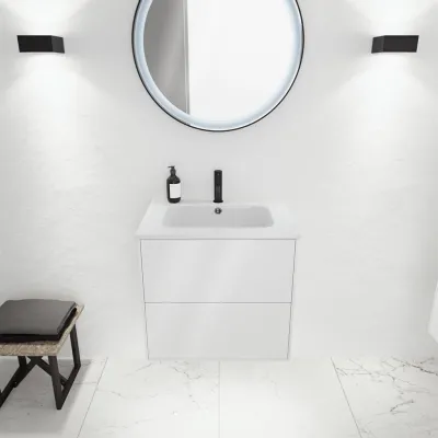 ArkiLife Cobus ACC60 - 60,5 x 46,5, Slim-Frame-Möbel, Hochglanzweiß mit Sanistone-Spüle