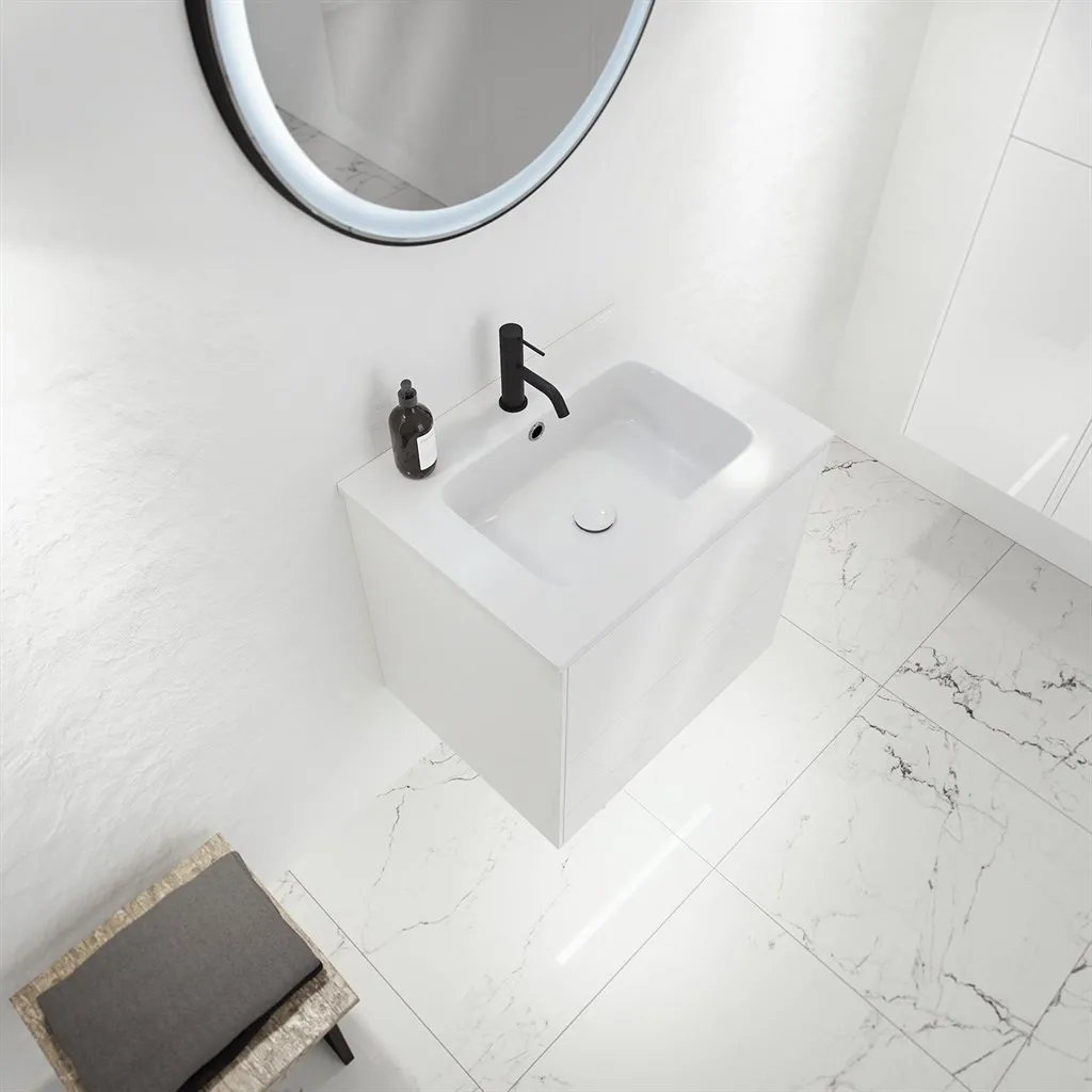 ArkiLife Cobus ACC60 - 60,5 x 46,5, Slim-Frame-Möbel, Hochglanzweiß mit Sanistone-Spüle