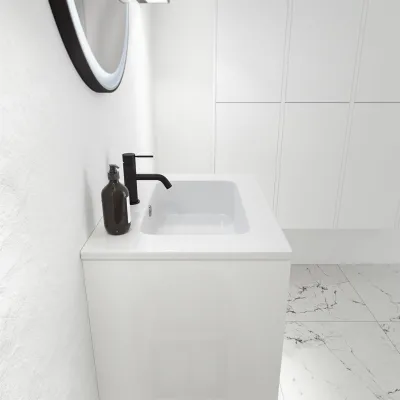 ArkiLife Cobus ACC60 - 60,5 x 46,5, Slim-Frame-Möbel, Hochglanzweiß mit Sanistone-Spüle