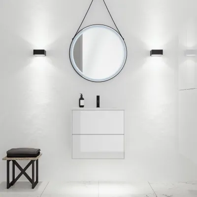 ArkiLife Cobus ACC60 - 60,5 x 46,5, Slim-Frame-Möbel, Hochglanzweiß mit Sanistone-Spüle