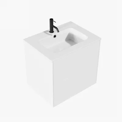 ArkiLife Cobus ACC60 - 60,5 x 46,5, Slim-Frame-Möbel, Hochglanzweiß mit Sanistone-Spüle