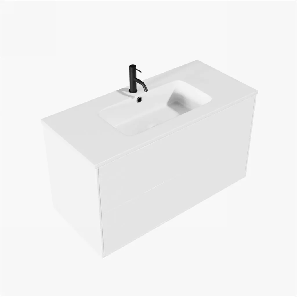 ArkiLife Cobus ACC100 - 100,5 x 46,5, Slim-Frame-Möbel, Hochglanzweiß mit Sanistone-Spüle