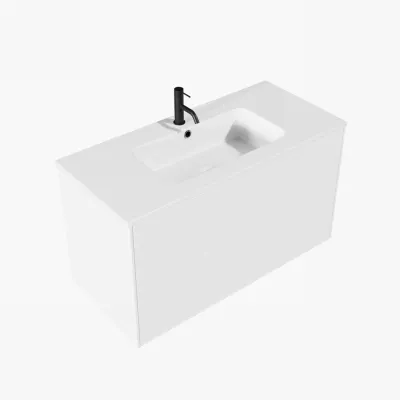 ArkiLife Cobus ACC100 - 100,5 x 46,5, Slim-Frame-Möbel, Hochglanzweiß mit Sanistone-Spüle