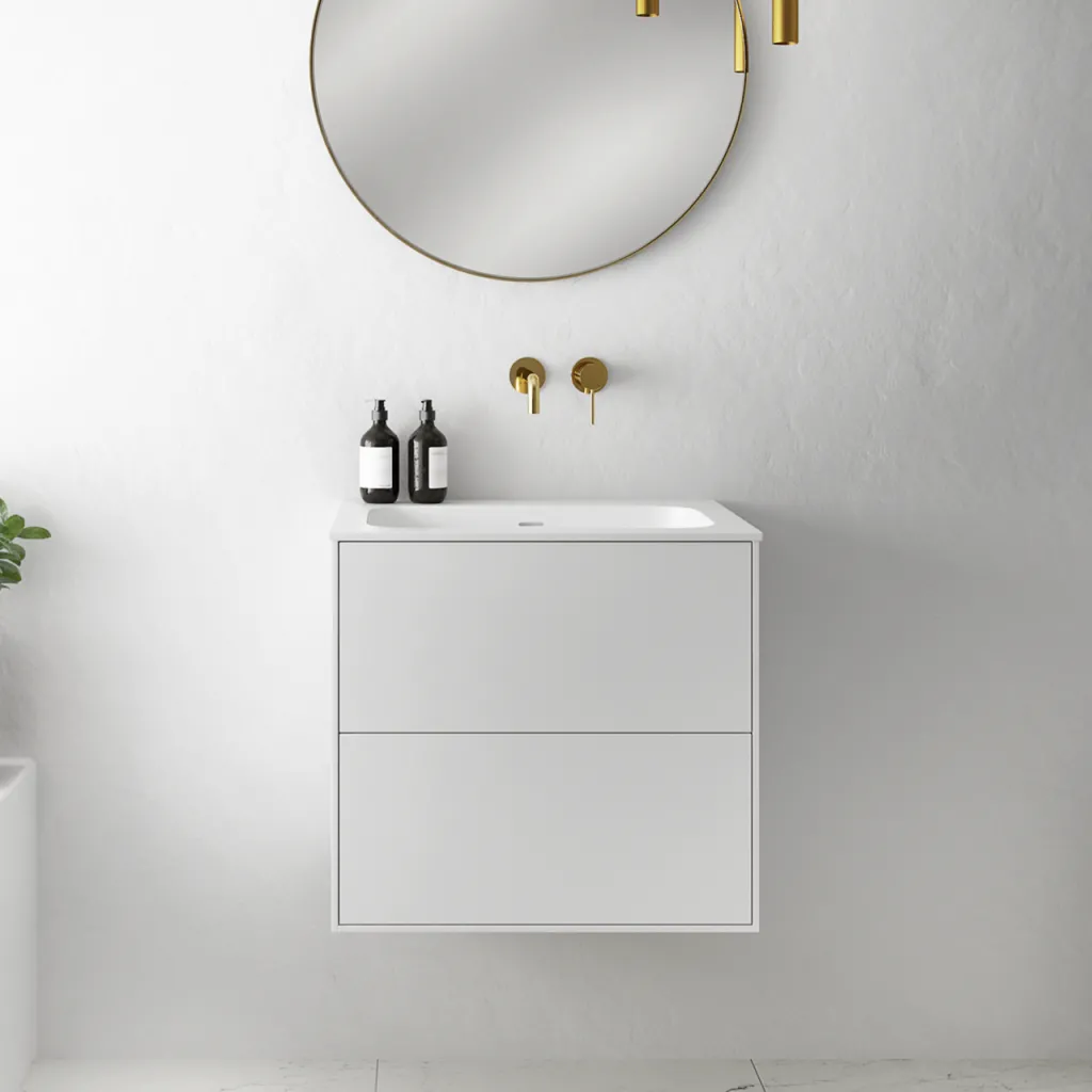 Pulcher Mood 60 Soft - Badmöbel 60x46 cm, Mattweiß mit SolidTec® Waschbecken