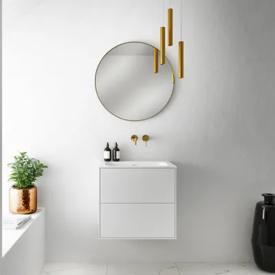 Pulcher Mood 60 Soft - Badmöbel 60x46 cm, Mattweiß mit SolidTec® Waschbecken
