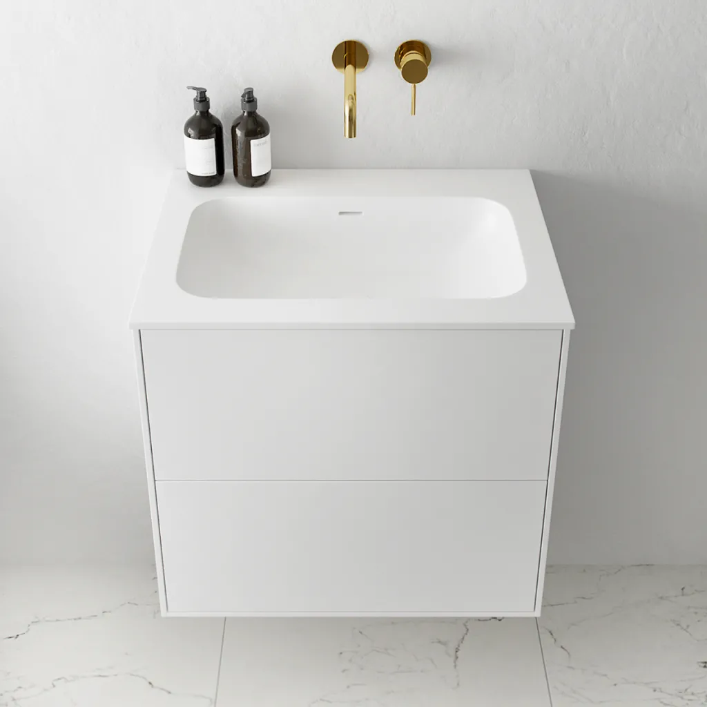 Pulcher Mood 60 Soft - Badmöbel 60x46 cm, Mattweiß mit SolidTec® Waschbecken