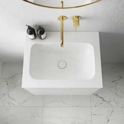 Pulcher Mood 60 Soft - Badmöbel 60x46 cm, Mattweiß mit SolidTec® Waschbecken