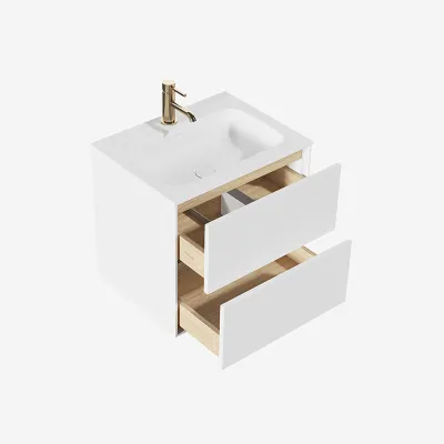 Pulcher Mood 60 Soft - Badmöbel 60x46 cm, Mattweiß mit SolidTec® Waschbecken