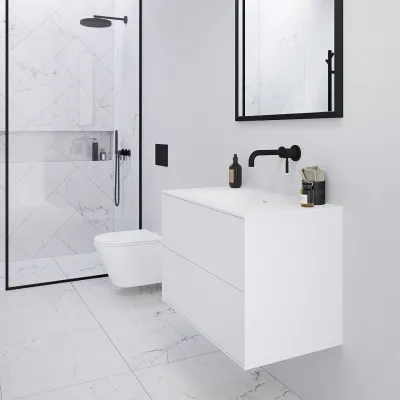 Pulcher Mood 80 Soft - Badmöbel 80x46 cm, Mattweiß mit SolidTec® Waschbecken