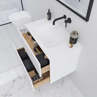 Pulcher Mood 80 Soft - Badmöbel 80x46 cm, Mattweiß mit SolidTec® Waschbecken