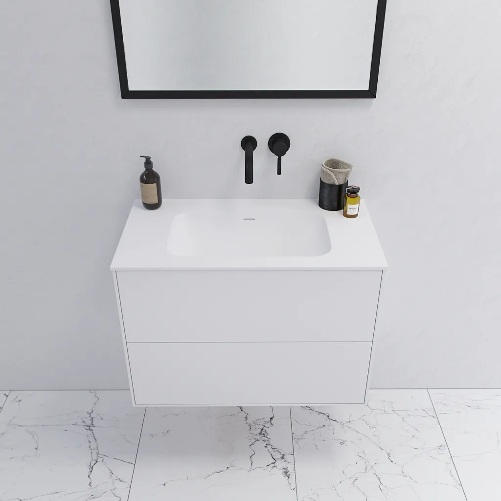 Pulcher Mood 80 Soft - Badmöbel 80x46 cm, Mattweiß mit SolidTec® Waschbecken