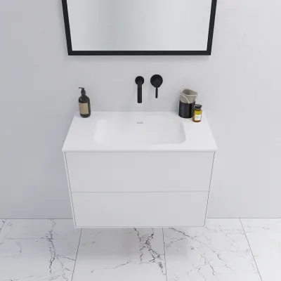 Pulcher Mood 80 Soft - Badmöbel 80x46 cm, Mattweiß mit SolidTec® Waschbecken