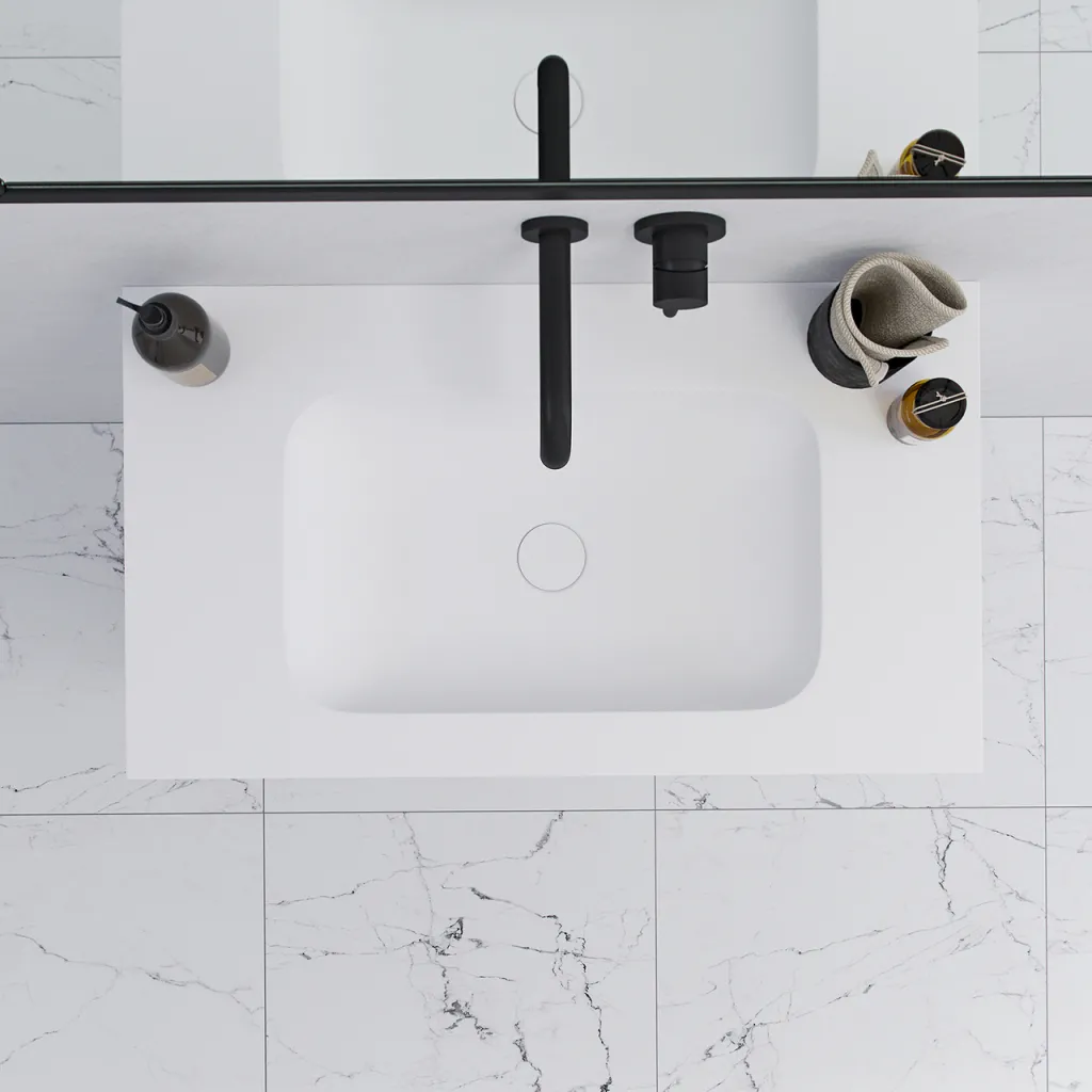 Pulcher Mood 80 Soft - Badmöbel 80x46 cm, Mattweiß mit SolidTec® Waschbecken