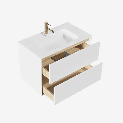 Pulcher Mood 80 Soft - Badmöbel 80x46 cm, Mattweiß mit SolidTec® Waschbecken