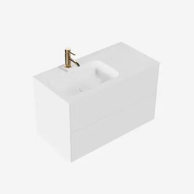 Pulcher Mood 90L Soft - Badmöbel 90x46 cm, Mattweiß mit SolidTec® Waschbecken