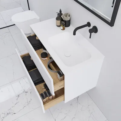 Pulcher Mood 90R Soft - Badmöbel 90x46 cm, Mattweiß mit SolidTec® Waschbecken