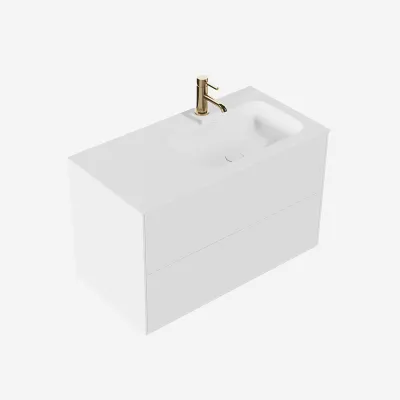 Pulcher Mood 90R Soft - Badmöbel 90x46 cm, Mattweiß mit SolidTec® Waschbecken