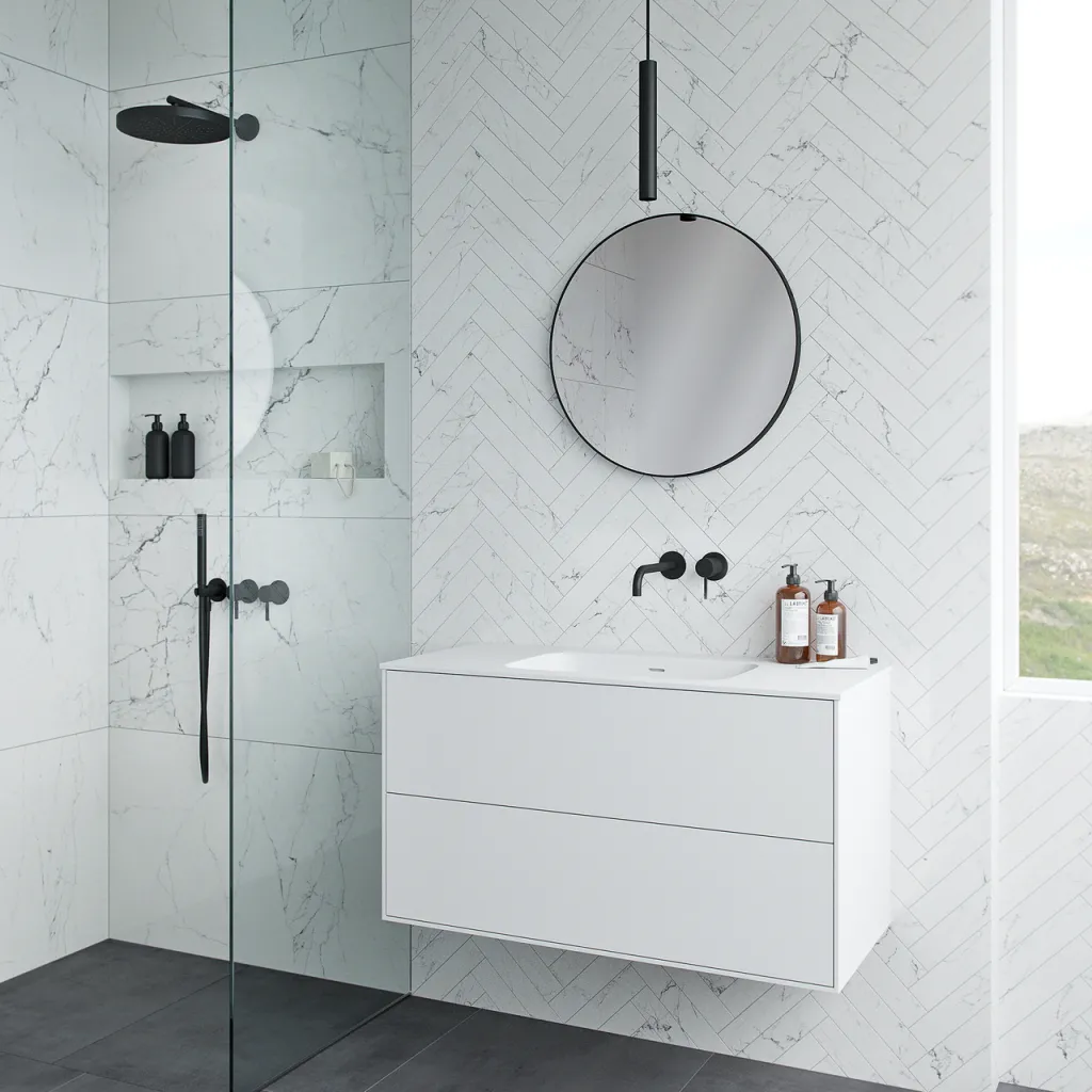 Pulcher Mood 100 Soft - Badmöbel 100x46 cm, Mattweiß mit SolidTec® Waschbecken