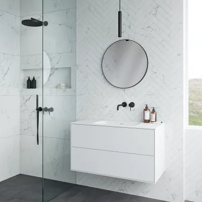 Pulcher Mood 100 Soft - Badmöbel 100x46 cm, Mattweiß mit SolidTec® Waschbecken