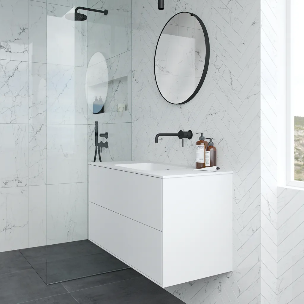 Pulcher Mood 100 Soft - Badmöbel 100x46 cm, Mattweiß mit SolidTec® Waschbecken