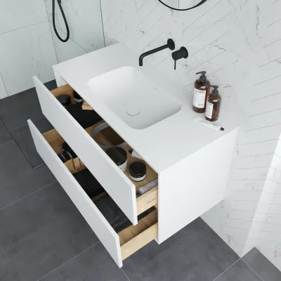 Pulcher Mood 100 Soft - Badmöbel 100x46 cm, Mattweiß mit SolidTec® Waschbecken