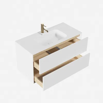 Pulcher Mood 100 Soft - Badmöbel 100x46 cm, Mattweiß mit SolidTec® Waschbecken